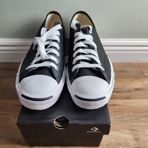 Like New Men’s Converse Jack Purcell Leather Sneakers Black/White Size 11.5 - Picture 7 of 10